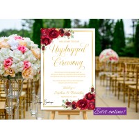 Red Roses Unplugged Ceremony sign,Gold Unplugged Wedding sign,(16w)